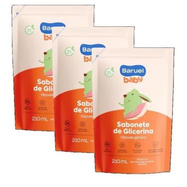 Imagem de Kit 3 sabonete liquido baruel baby refil com glicerina 210ml