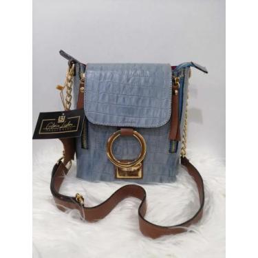 Imagem de Bolsa em Couro Feminina Pequena Cor Azul  Glória Lisboa