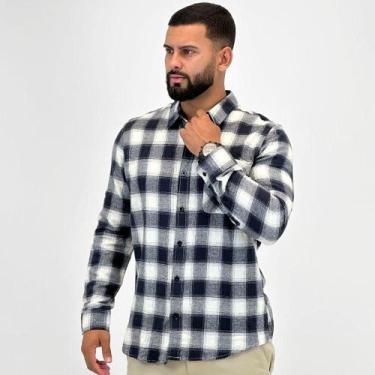 Imagem de Camisa Malwee Xadrez Flanela Masculina, P, Preto, Off white