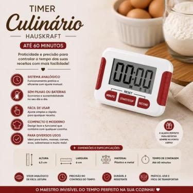 Imagem de Timer Culinário Hauskraft Digital 90min Com Imã P/ Geladeira Branco