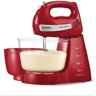 Imagem de Batedeira com Pedestal Planetária Mondial Premium Bella Massa Inox B-29-NP 4L 500W 4 Velocidades Vermelho 110V