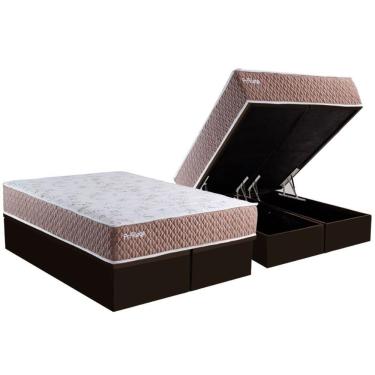Imagem de Kit Cama Box Baú Queen Privilege Molas Ensacadas Suede Marrom Colchão Paropas