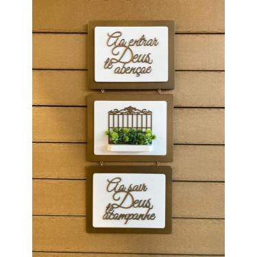 Imagem de Placa Decorativa Tripla Com Janela E Frases Plaza Design