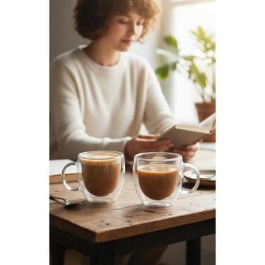 Imagem de Kit 2 Xícaras Vidro Duplo 250ml Café Chá Térmica Isolada - Congratulat