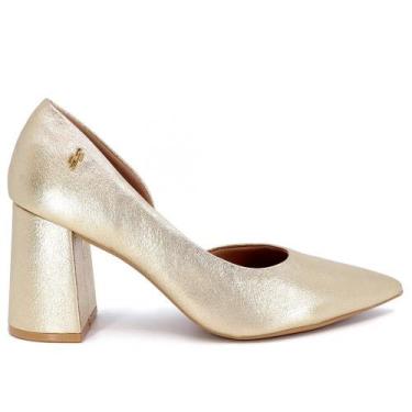 Imagem de Scarpin Feminino Usaflex Salto Bloco Ah0508021, Ouro, 35