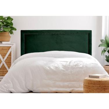 Imagem de Cabeceira Casal Reta Luxo 140x60 Veludo Verde - Tachas Fumê