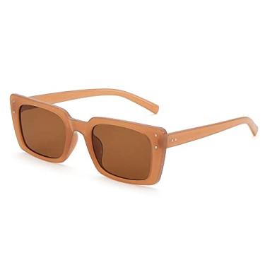 Imagem de 1 peça óculos de sol retangulares de moda vintage uv400 moldura de proteção retro óculos de sol senhoras streetwear óculos de motorista, marrom, china