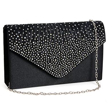Imagem de BBjinronjy Bolsa clutch feminina para noite, formal, festa de casamento, coquetel, formatura, bolsa tiracolo, Preto