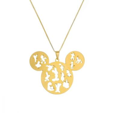 Imagem de Colar Mickey Com Personagens Vazados Folheado Em Ouro 18k