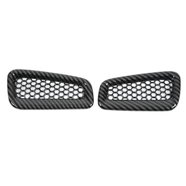 Imagem de Tbest Capa de grade de ventilação frontal do carro, 2 peças de cobertura de ventilação lateral do painel de fibra de carbono estilo ABS à prova de desgaste cobertura de ventilação de ar para