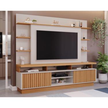 Imagem de Estante Home para TV até 65 Polegadas 2 Portas 5 Prateleiras Ravena Yescasa Off White/Marrom