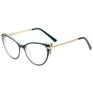 Imagem de Armações de óculos anti-luz azul moda feminina vintage cateye armação de óculos masculinos metal transparente, verde, tamanho único