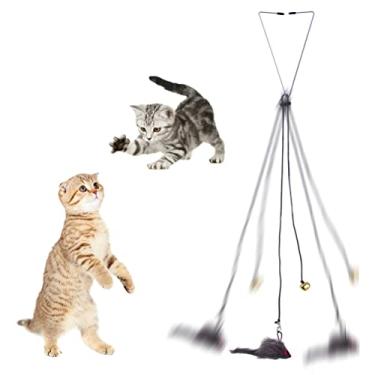 Imagem de Wsrcxx Brinquedo de gato, rato de gato, brinquedo de , automático para gatos, com corda elástica ajustável, brinquedo para animais de estimação, porta e janela, mouses para pendurar sozinhos
