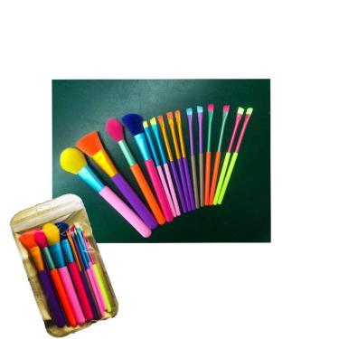 Imagem de Pincel Maquiagem Kit 15 Peças Neon Colorido Makeup