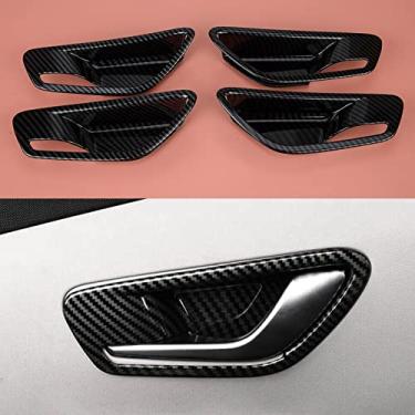 Imagem de JEZOE Conjunto de guarnição da capa da maçaneta da porta dianteira esquerda direita interior estilo fibra de carbono, apto para Hyundai Santa Cruz 2022 2023