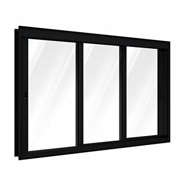 Imagem de Janela de Alumínio de Correr 120 x 150 x 14 cm Preto 3 Folhas sem Grade Lucasa