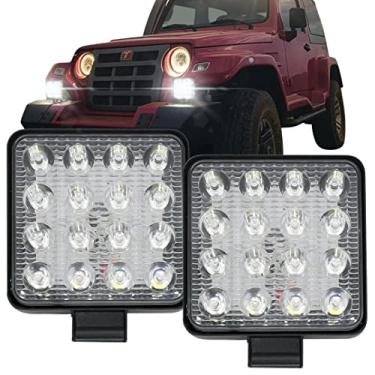Imagem de Kit 2 Farol de Milha Neblina 16 Leds 6000k Offroad Quadrado 12/24v Bivolt Auxiliar