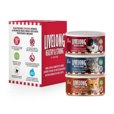 Imagem de Alimento Úmido Livelong Gatos - Combo 3 Latas de 150g Cada