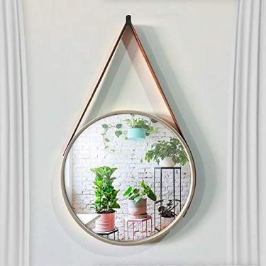 Imagem de Espelho Redondo Com Alça Marrom 33x33cm