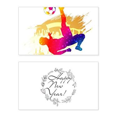 Imagem de Cheered Football Player Bicycle Kick New Year Festival Cartão de felicitações Bless Message Present