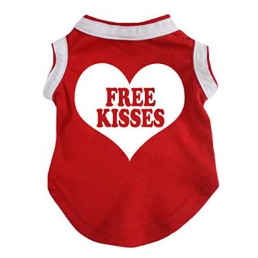 Imagem de Petitebella camiseta "Free Kisses" para cachorrinho de coração (vermelho, pequeno)