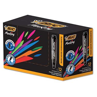 Imagem de Pincel Marcador Permanente BIC Marking, Preto, Recarregável, Ponta Chanfrada, 1.5 a 3.0mm, 904386, 12 unidades