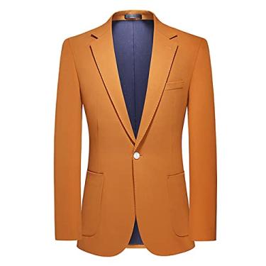 Imagem de Jaqueta blazer masculina, jaqueta de smoking slim fit com um botão, terno esportivo de negócios para festa, laranja, P (46)