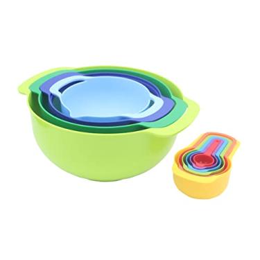 Imagem de MiHerom Conjunto de tigelas de plástico com escorredor, peneira, copos medidores e colher para assar, misturar e preparar cozinhar, acessórios para trailers, itens essenciais para apartamentos - livre de BPA
