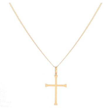 Imagem de Cordão Corrente Piastrine 80cm De Ouro 18k Masculino Com Pingente Cruz