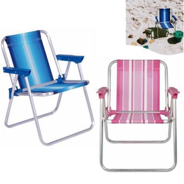 Imagem de Kit 2 Cadeira Infantil Alta Alumínio Praia Camping - Mor