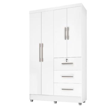 Imagem de Guarda Roupas Solteiro 4 Portas 3 Gavetas Tokio Branco/Branco Lilás Flex J&A