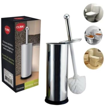 Imagem de Escova Sanitária Inox Vassoura Vaso Aço Suporte Banheiro Limpeza