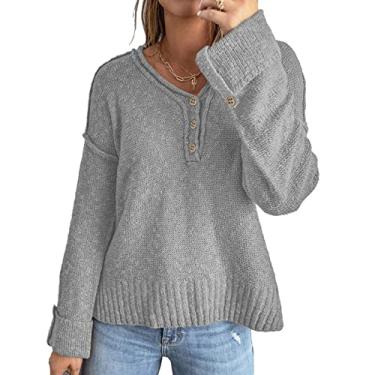 Imagem de Suéter de Meio Botão Com Decote Em V, Suéter Casual de Manga Comprida Com Decote Em V de Manga Comprida Respirável e Solto para Compras (S)