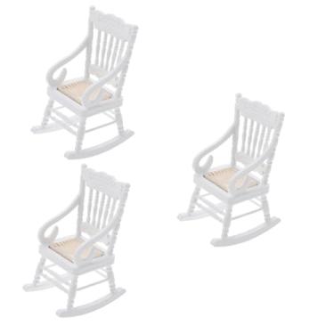 Imagem de ERINGOGO 3 Pecas Cadeira Modelo Brinquedo Infantil Mobília Mini Cadeira Decoração Bonsai Recipiente Para Terrário Cadeira Tecido Bebê Branco Madeira Casa Boneca Cadeira Balanço