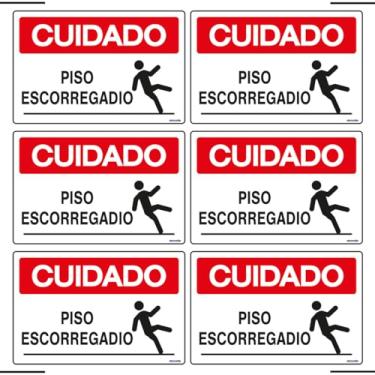 Imagem de Combo 6 Placas De Sinalização Cuidado Piso Escorregadio 30x20 Ekomunike - S-227 F9e