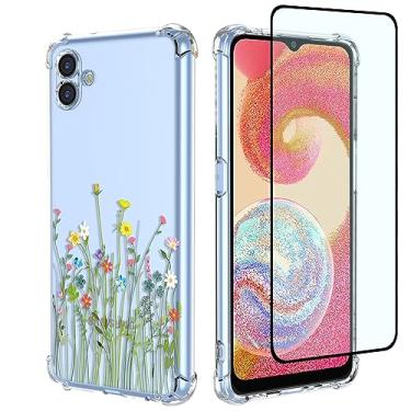 Imagem de GTBDEKI Capa de telefone para Galaxy A04e, capa para Samsung A04e 4G SM-A042F com protetor de tela, capa transparente com padrões de jardim de flores capa protetora para celular para Samsung Galaxy