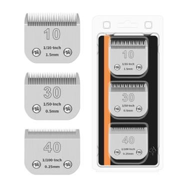 Imagem de Pacote com 3 lâminas de substituição para tosadores de cães compatíveis com Andis Pet Clipper/Oster A5/Wahl KM Series Dog Clipper, lâmina de cerâmica e lâmina de aço inoxidável (10#+30#+40#)