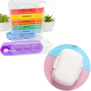 Imagem de Kit Porta Comprimidos C�psulas Rem�dio Divis�ria Bolsa Leve Port�til Organizador Separador Medicamento (Kit Branco e Empilh�vel)