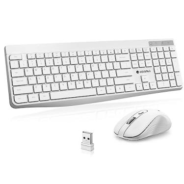 Imagem de KOORUI Combo de teclado e mouse sem fio, teclado silencioso de 2,4 G, mouse 3DPI para Windows MacOS Linux, 12 teclas de multimídia e atalhos, computador/laptop/PC branco (bateria não incluída)