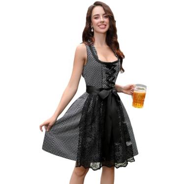 Imagem de Seoria Fantasias femininas Oktoberfest plus size, vestido Dirndl de carnaval bávaro, 2 peças, gola quadrada, renda, floral, cerveja, roupa preta, 5GG