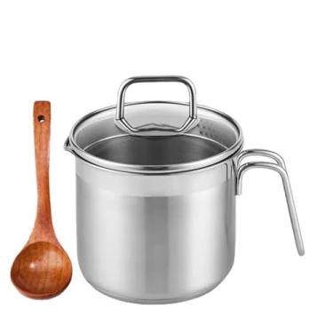 Imagem de Caçarola de 1,5 l com bico de despejo, panela múltipla com tampa de coar e colher de servir sopa - perfeita para ferver leite, molho, molho, macarrão, macarrão