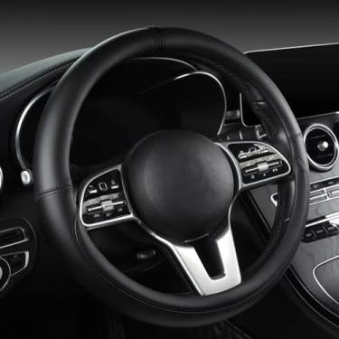 Imagem de YOUDAXIN Capa de volante colorida Morandi, couro napa, estilo esportivo moderno, universal 38 cm, preta