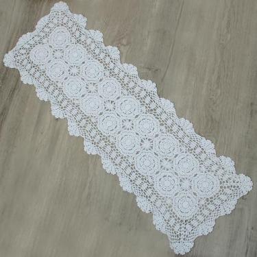 Imagem de Passador de mesa retangular de renda de crochê feito à mão Kilofly, vários tamanhos, Branco, 15 x 36 inch