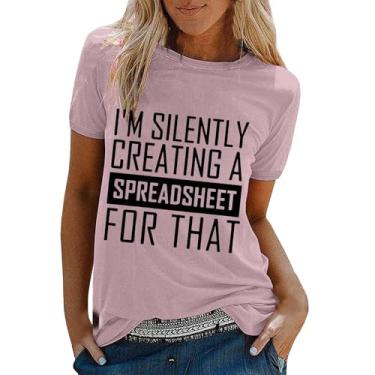 Imagem de Camiseta feminina gola redonda com estampa de letras, caimento solto, manga curta, casual, moderna, túnica, camisa de verão, Roxa, P