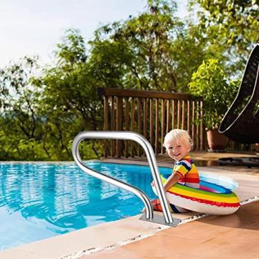 Imagem de Trilho de piscina, corrimão de piscina estacionário de aço inoxidável 304 capacidade de 113 kg com capa de aderência azul