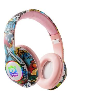 Imagem de Waillynice Fone de ouvido sem fio, luz de flash, fones de ouvido infantis com microfone, Bluetooth, fone de ouvido estéreo, música, jogos, meninas, meninos, presente (rosa com caixa)