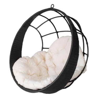 Imagem de Cadeira Balanço Ninho Suspenso De Fibra C- Almofada Impermeável Preto C- Branco Gelo