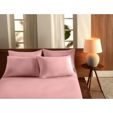 Imagem de Jogo de Cama Casal em Malha Lisa C/Elástico 100% Algodão (Rosa)