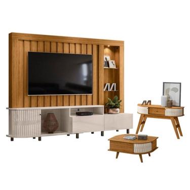 Imagem de Estante Home Theater Le Mans com Aparador Estoril e Mesa de Centro Indianápolis Naturale Off White – Madetec