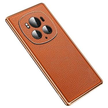 Imagem de POYUFRG Capa de negócios para Honor Magic 6 Pro/6, fina textura de lichia, capa moderna, proteção total para lentes de couro, laranja, 6Pro